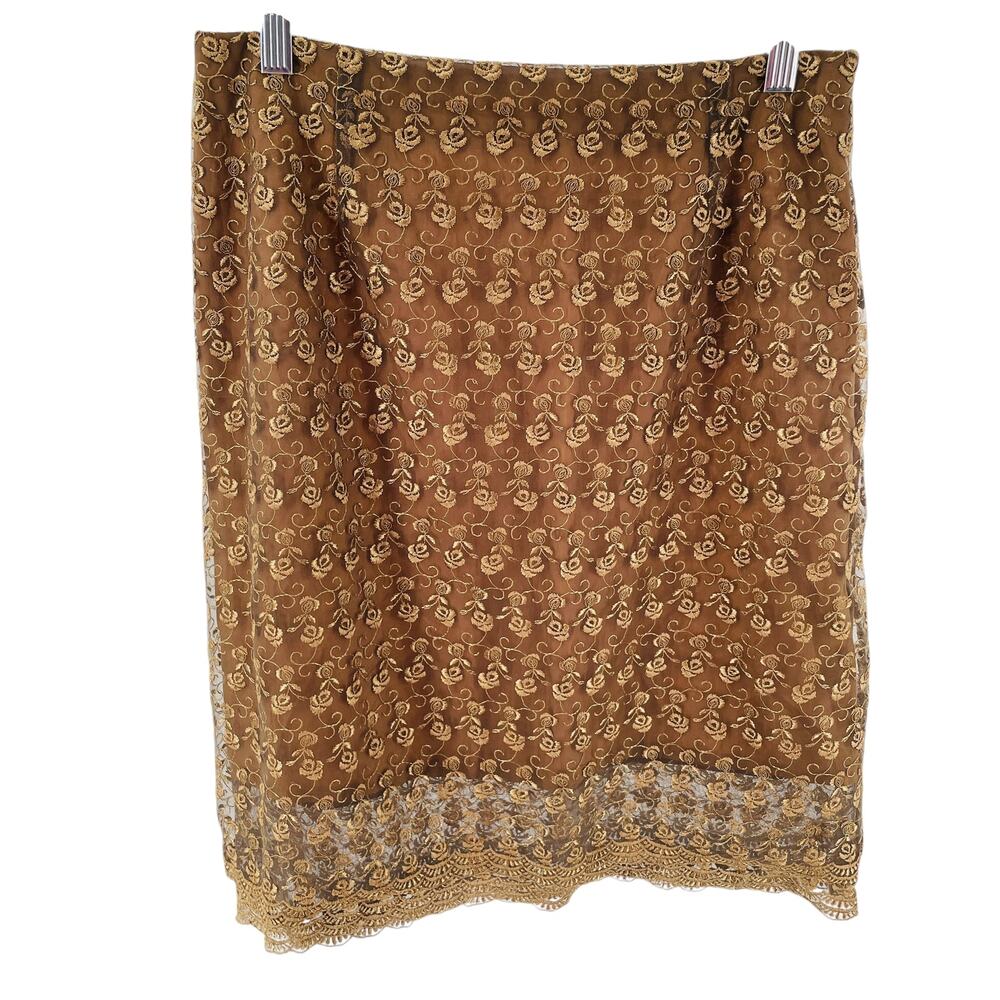 Donna Ricco 90s Gold Embroidered Floral Lace Dressy Pencil Mini Skirt 10